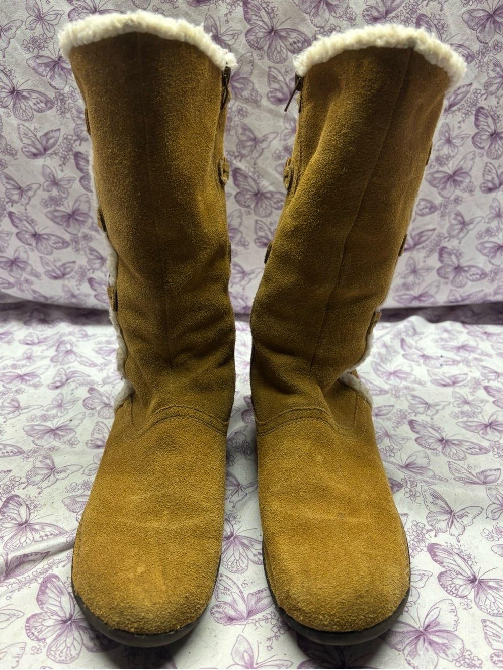 ✴️AEROSOLES Tan Suede Faux-Shearling Tall Winter Boots